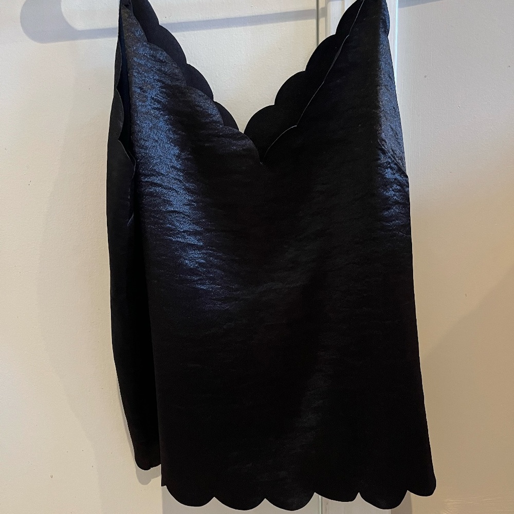 Scalloped black silk tank